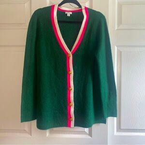 Crown & Ivy Women’s Green and Pink Cardigan Sweater with Gold Buttons